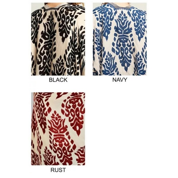 Black Damask Boho Pompom Trim Kimono Wrap One Size - Picture 6 of 6